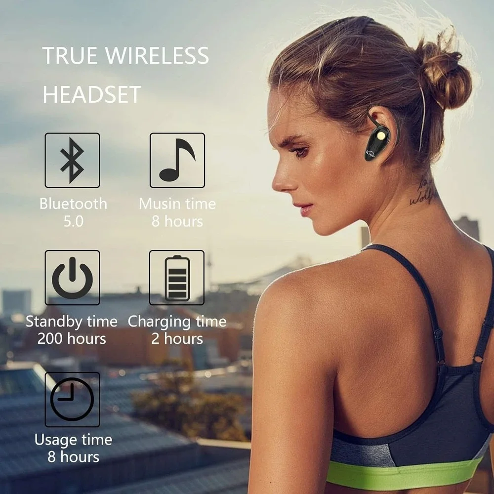 Kendir Wireless Headset K1 Bluetooth V5.0 Ultralight Cell Phone Earpiece w/ Mic
